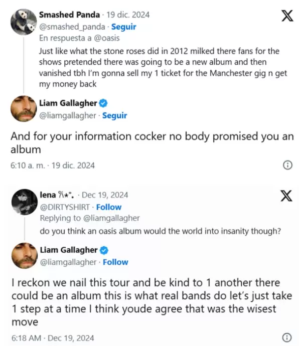 Liam Gallagher respondiendo en X