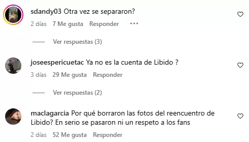 Comentarios de los fans en la cuenta oficial de Instagram