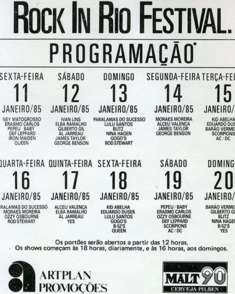 Programacin del festival Rock In Rio.