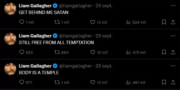 Liam Gallagher se pronuncia tras rumores de que rompi su promesa de sobriedad. (X)