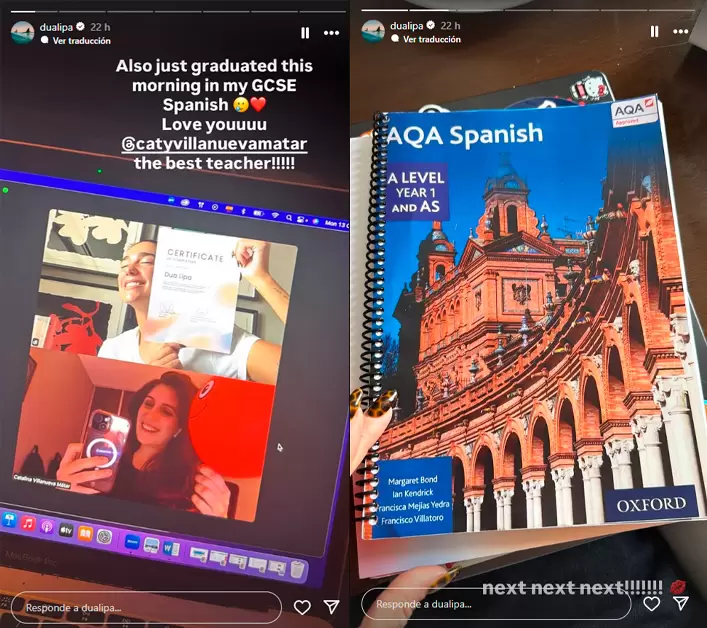 Dua Lipa aprueba examen de espaol. (Instagram)