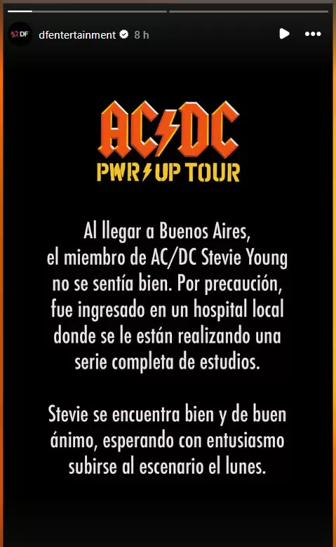 Comunicado de la productora sobre guitarrista de AC/DC