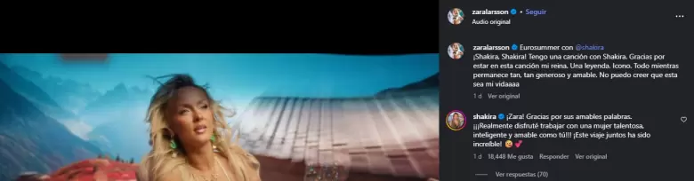 Zara Larsson y Shakira felices por colaboraci�n. (Captura de pantalla)