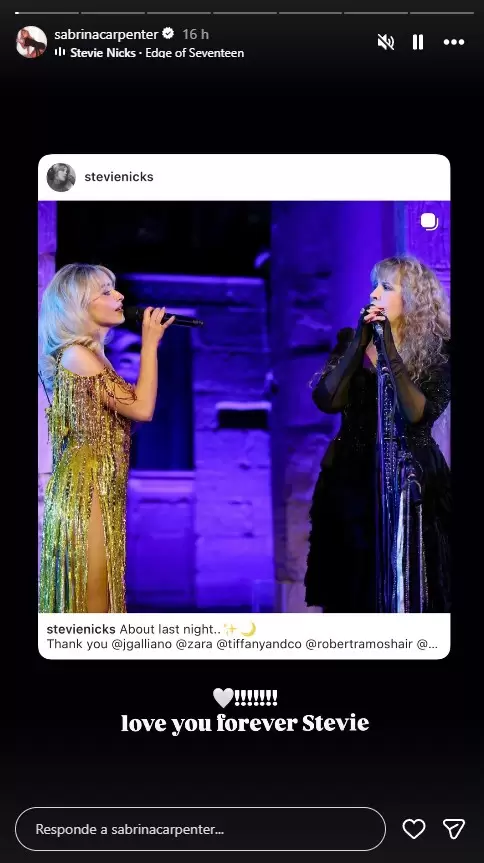 Sabrina Carpenter dedica mensaje a Stevie Nicks. (Instagram)