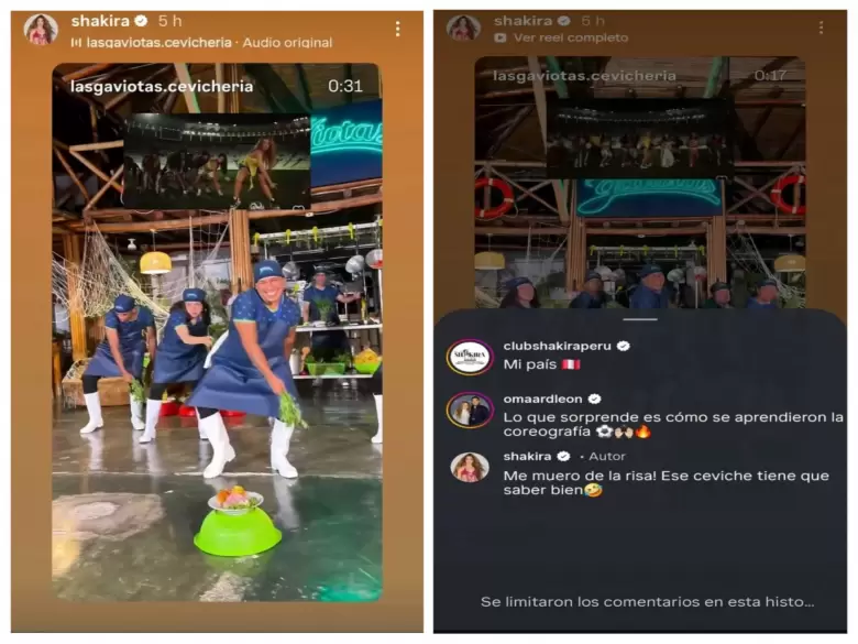 Shakira elogia a bailarines de cevicher�a peruana al imitarla.