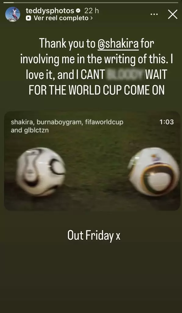 Ed Sheeran agradece a Shakira por haber sido parte de la canci�n del Mundial 2026. (Instagram)